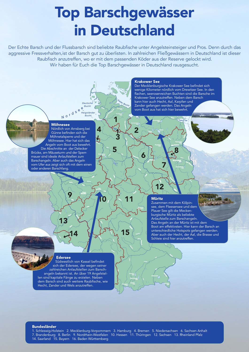 Übersichtskarte Barschgewässer in Deutschland