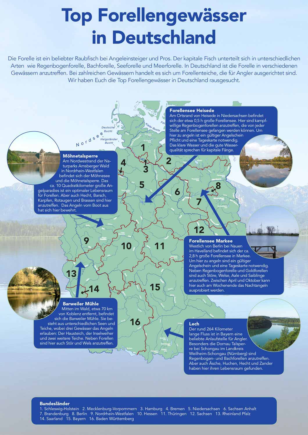 Übersichtskarte Forellengewässer in Deutschland