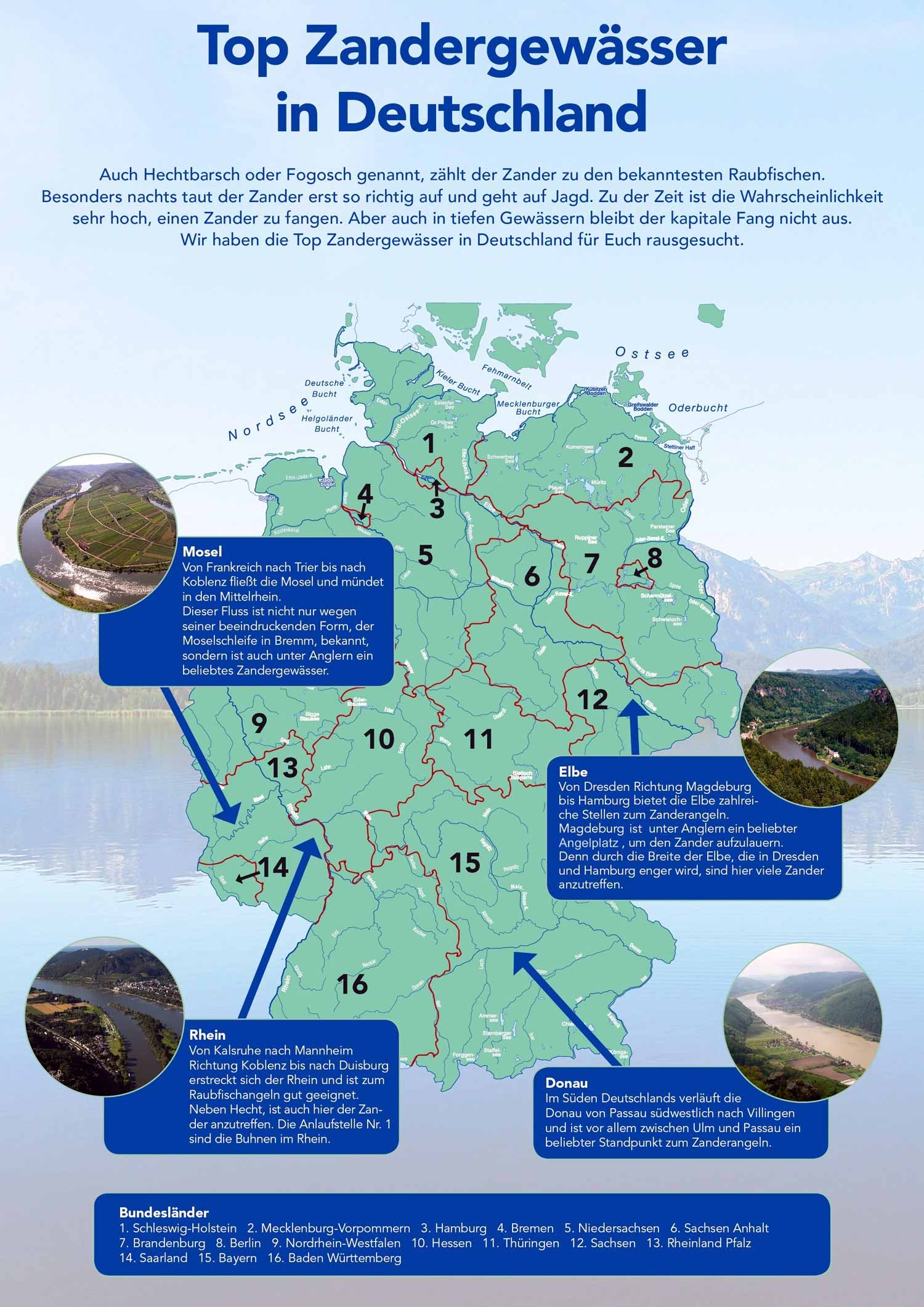 Übersichtskarte Zandergewässer in Deutschland